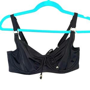 Hop Lun Bikini Top‎ 32DD Black Underwire Tie Front NWOT